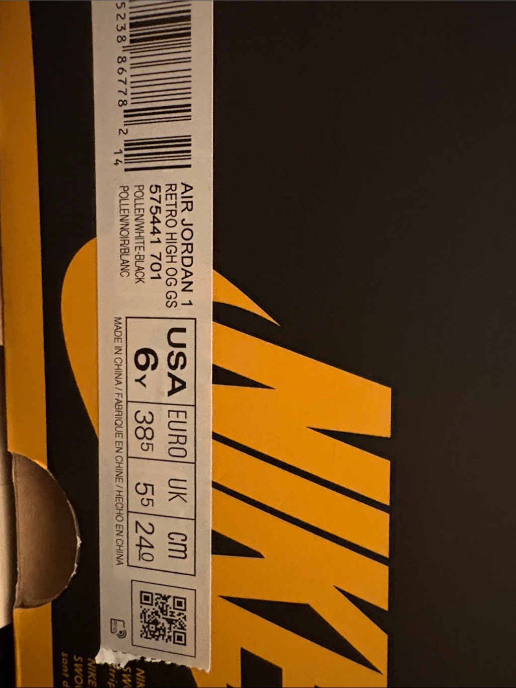 Jordan Kids Sneakers Black And Yellow Box